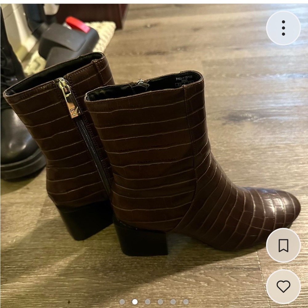 Zara Dark Brown Croc-Embossed Heeled Boots